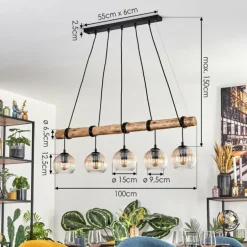 Koyoto Suspension, Boule lumineuse, Suspension Écru, Noir, 5 lumières
