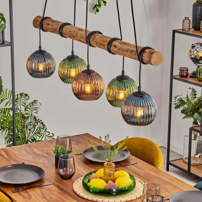 Koyoto Suspension, Boule lumineuse, Suspension Écru, Noir, 5 lumières