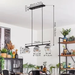 Koyoto Suspension, Boule lumineuse, Suspension Clair, Fumé, 3 lumières