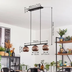 Koyoto Suspension, Boule lumineuse, Suspension Cuivré, 3 lumières