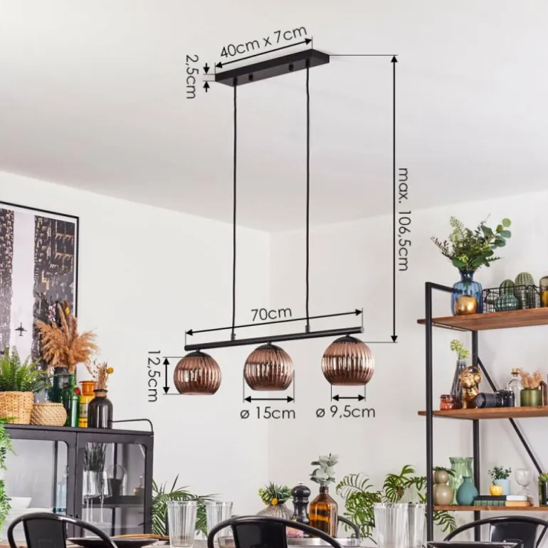 Koyoto Suspension, Boule lumineuse, Suspension Cuivré, 3 lumières
