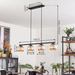 Koyoto Suspension, Boule lumineuse, Suspension Ambre, 4 lumières