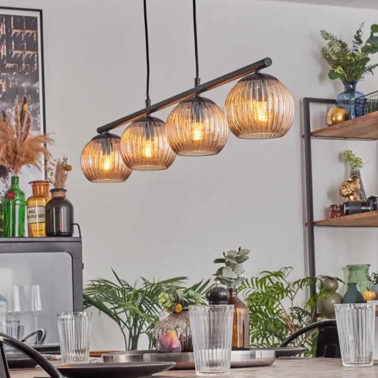 Koyoto Suspension, Boule lumineuse, Suspension Ambre, 4 lumières