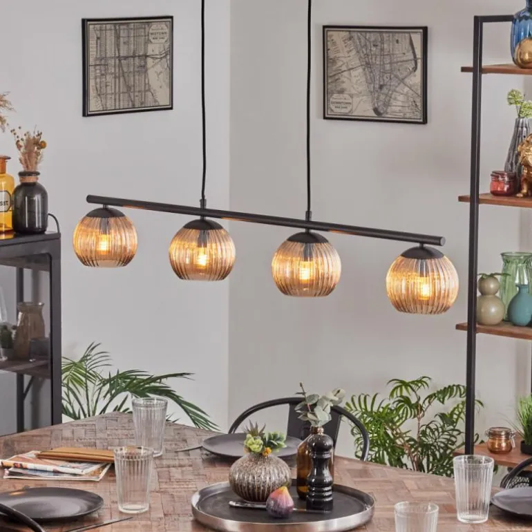 Koyoto Suspension, Boule lumineuse, Suspension Ambre, 4 lumières