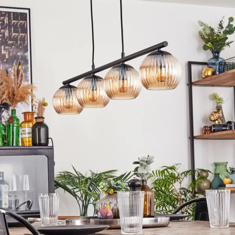 Koyoto Suspension, Boule lumineuse, Suspension Ambre, 4 lumières