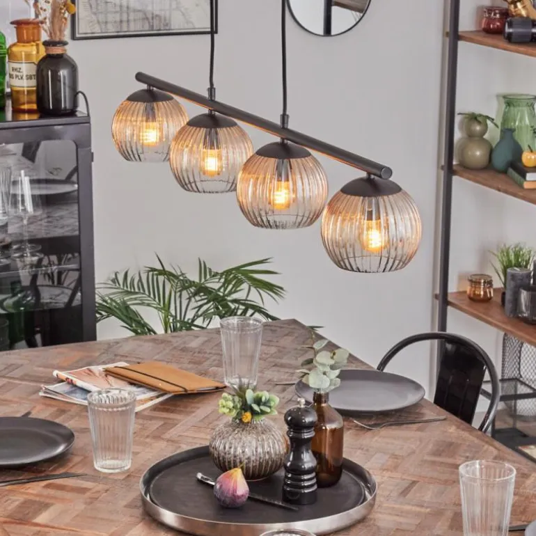 Koyoto Suspension, Boule lumineuse, Suspension Ambre, Clair, 4 lumières