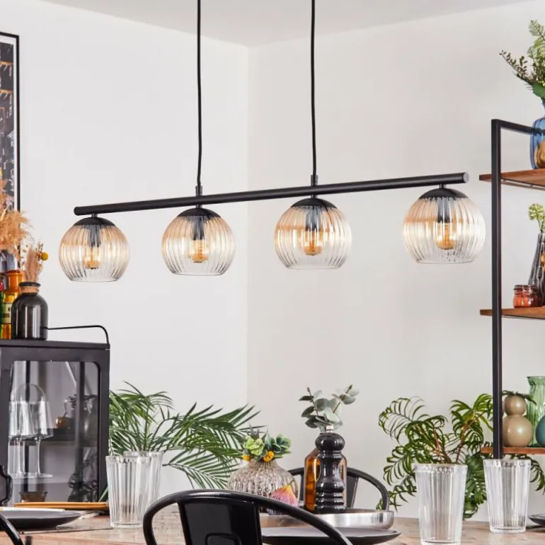 Koyoto Suspension, Boule lumineuse, Suspension Ambre, Clair, 4 lumières