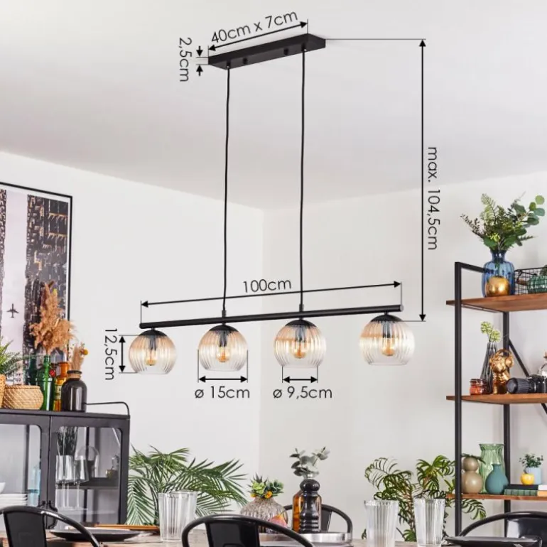 Koyoto Suspension, Boule lumineuse, Suspension Ambre, Clair, 4 lumières