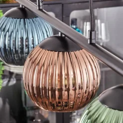 Koyoto Suspension, Boule lumineuse, Suspension Bleu, Vert, Cuivré, 3 lumières