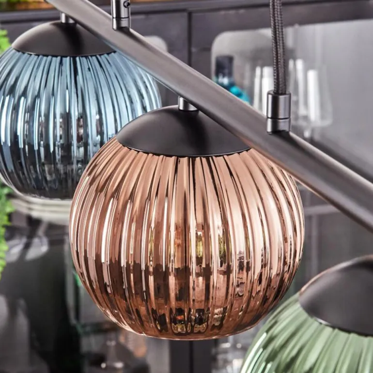 Koyoto Suspension, Boule lumineuse, Suspension Bleu, Vert, Cuivré, 3 lumières