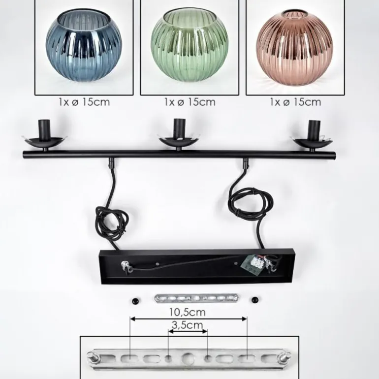 Koyoto Suspension, Boule lumineuse, Suspension Bleu, Vert, Cuivré, 3 lumières