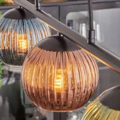 Koyoto Suspension, Boule lumineuse, Suspension Bleu, Vert, Cuivré, 3 lumières