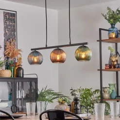 Koyoto Suspension, Boule lumineuse, Suspension Bleu, Vert, Cuivré, 3 lumières