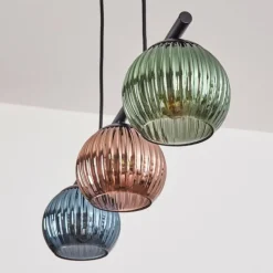 Koyoto Suspension, Boule lumineuse, Suspension Bleu, Vert, Cuivré, 3 lumières