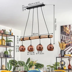 Koyoto Suspension, Boule lumineuse, Suspension Écru, Noir, 4 lumières
