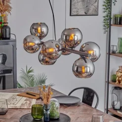 Koyoto Suspension, Boule lumineuse, Suspension Chrome, Fumé, 8 lumières