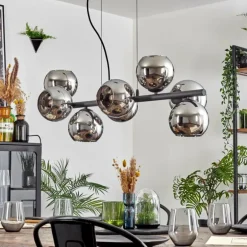 Koyoto Suspension, Boule lumineuse, Suspension Chrome, Fumé, 8 lumières