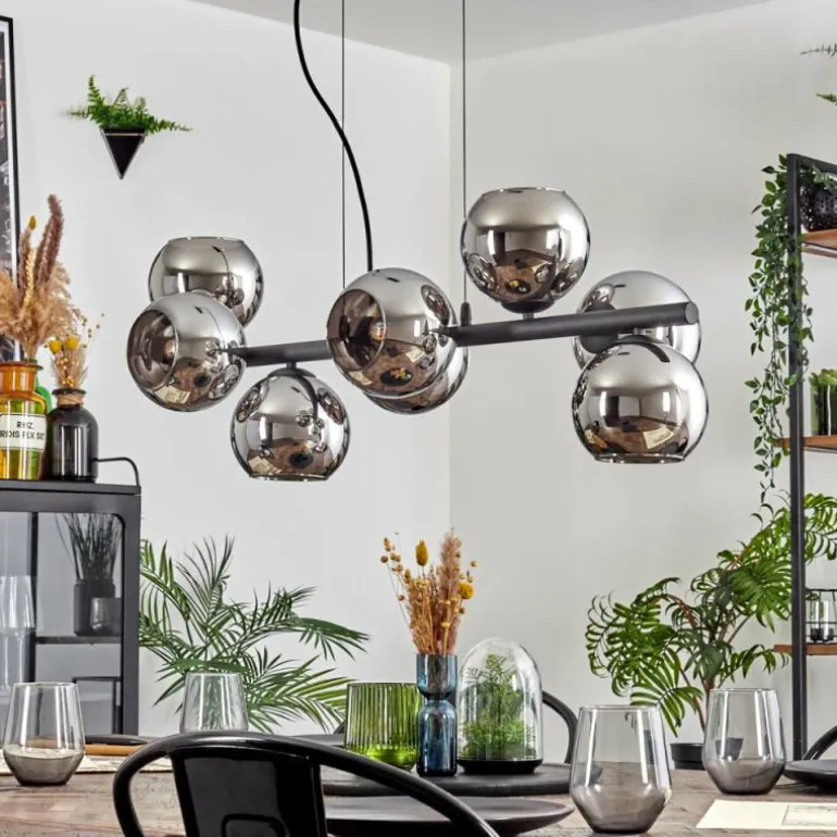 Koyoto Suspension, Boule lumineuse, Suspension Chrome, Fumé, 8 lumières