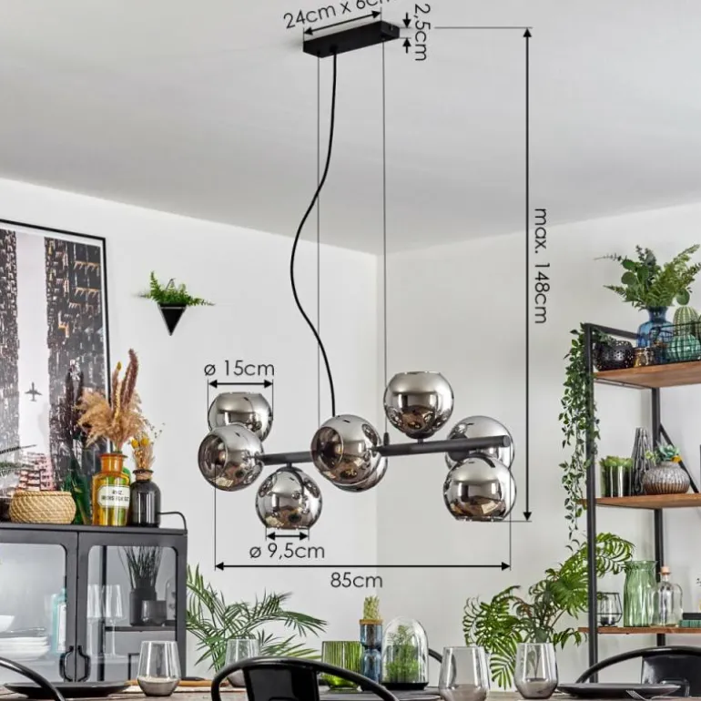 Koyoto Suspension, Boule lumineuse, Suspension Chrome, Fumé, 8 lumières