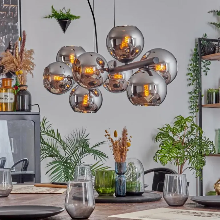 Koyoto Suspension, Boule lumineuse, Suspension Chrome, Fumé, 8 lumières