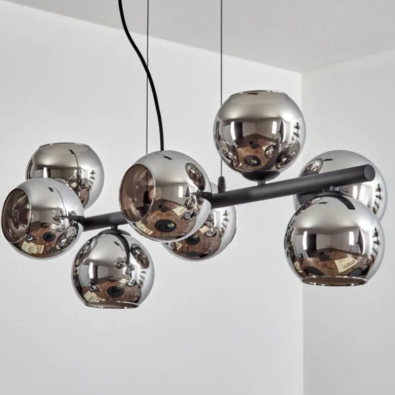 Koyoto Suspension, Boule lumineuse, Suspension Chrome, Fumé, 8 lumières