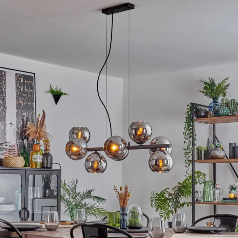 Koyoto Suspension, Boule lumineuse, Suspension Chrome, Fumé, 8 lumières