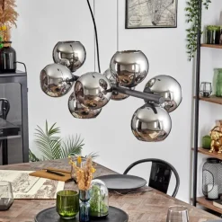 Koyoto Suspension, Boule lumineuse, Suspension Chrome, Fumé, 8 lumières