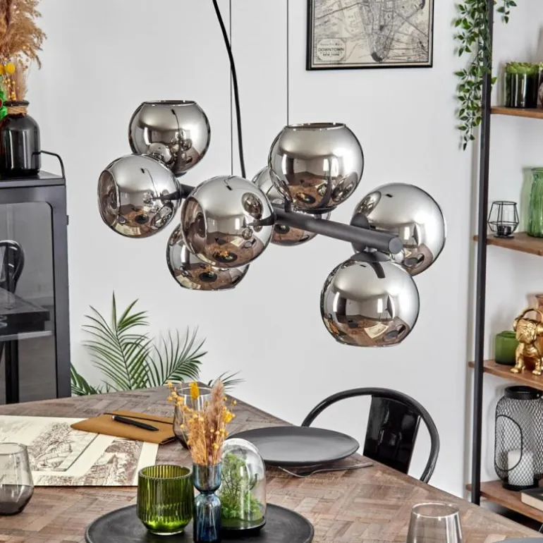 Koyoto Suspension, Boule lumineuse, Suspension Chrome, Fumé, 8 lumières