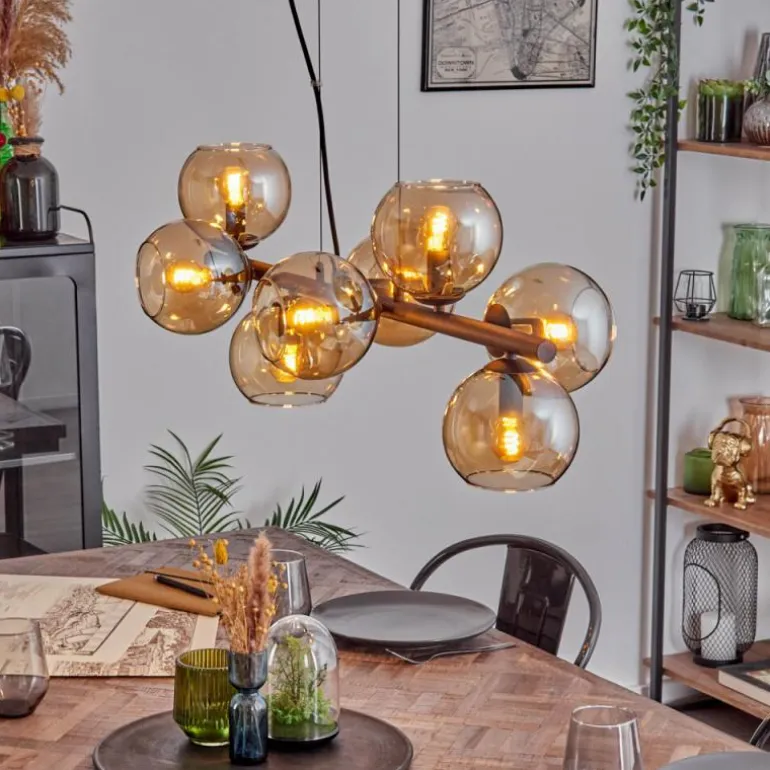 Koyoto Suspension, Boule lumineuse, Suspension Ambre, Fumé, 8 lumières