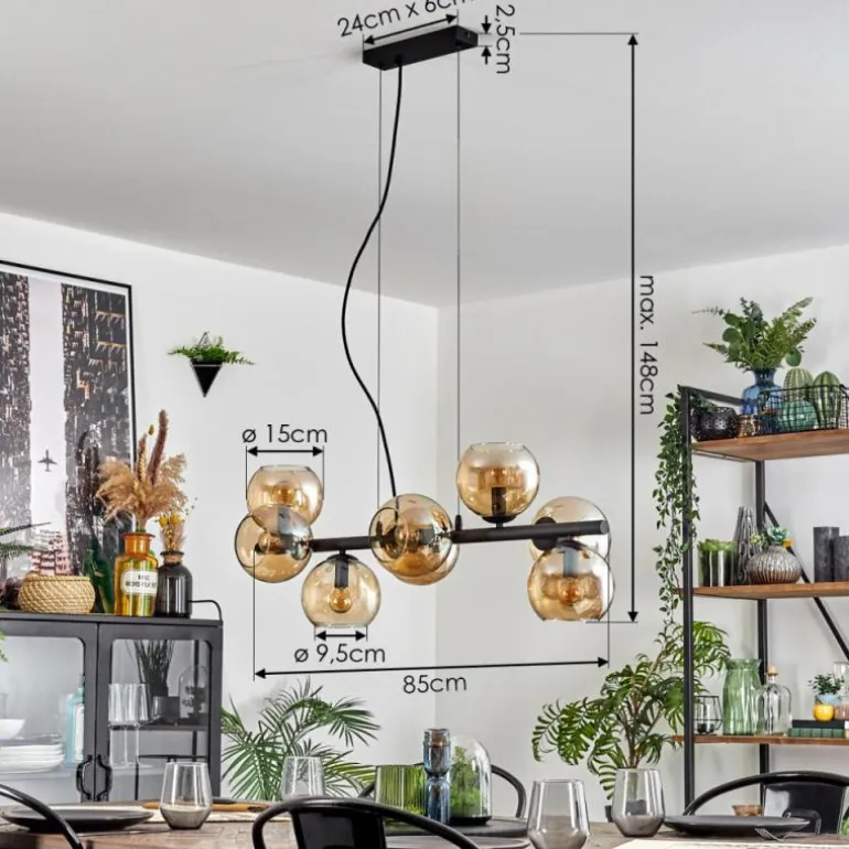 Koyoto Suspension, Boule lumineuse, Suspension Ambre, Fumé, 8 lumières