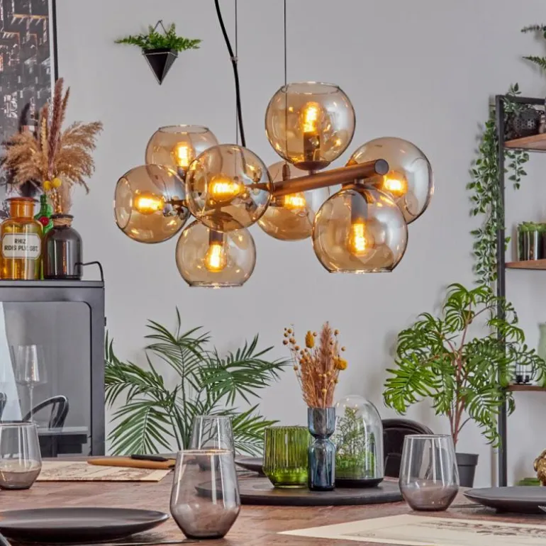 Koyoto Suspension, Boule lumineuse, Suspension Ambre, Fumé, 8 lumières