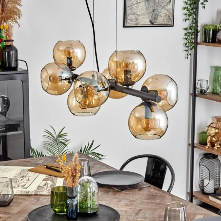 Koyoto Suspension, Boule lumineuse, Suspension Ambre, Fumé, 8 lumières