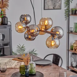Koyoto Suspension, Boule lumineuse, Suspension Ambre, Chrome, Fumé, 8 lumières