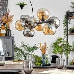 Koyoto Suspension, Boule lumineuse, Suspension Ambre, Chrome, Fumé, 8 lumières