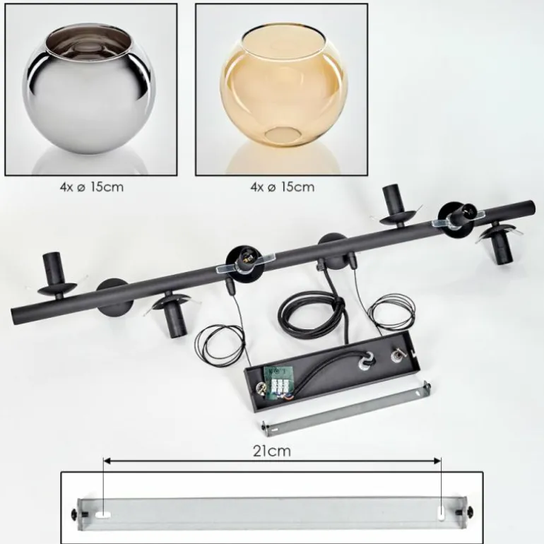 Koyoto Suspension, Boule lumineuse, Suspension Ambre, Chrome, Fumé, 8 lumières