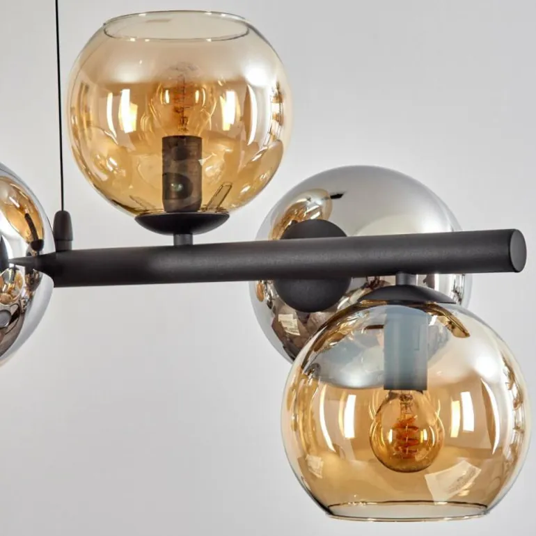 Koyoto Suspension, Boule lumineuse, Suspension Ambre, Chrome, Fumé, 8 lumières