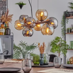 Koyoto Suspension, Boule lumineuse, Suspension Ambre, Chrome, Fumé, 8 lumières