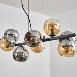 Koyoto Suspension, Boule lumineuse, Suspension Ambre, Chrome, Fumé, 8 lumières