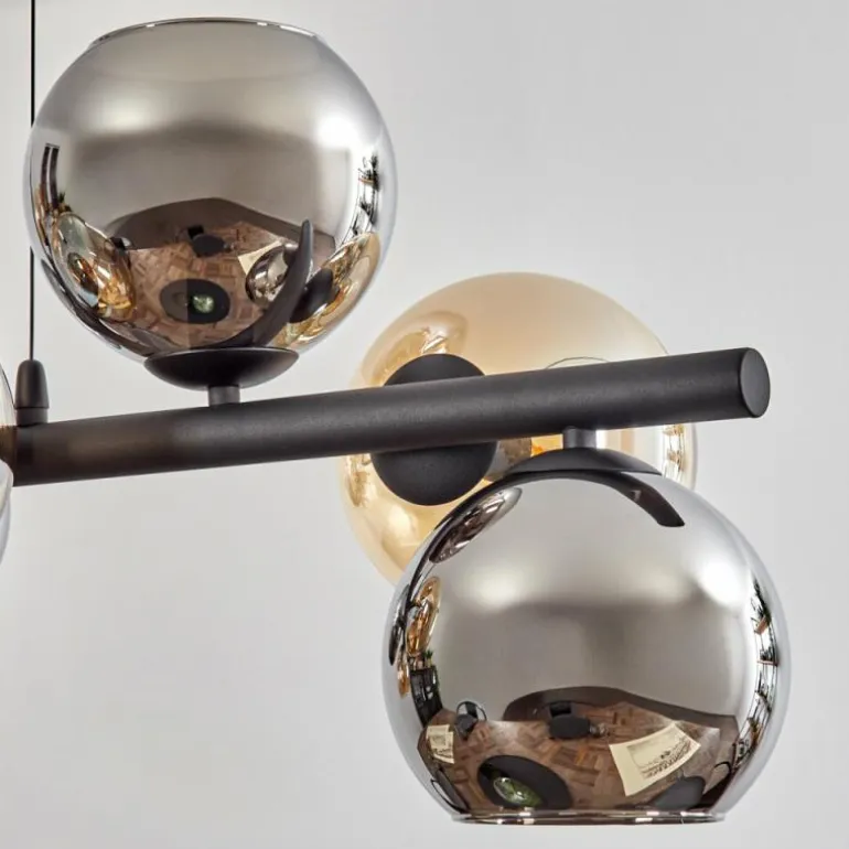 Koyoto Suspension, Boule lumineuse, Suspension Ambre, Chrome, Fumé, 8 lumières