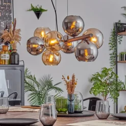 Koyoto Suspension, Boule lumineuse, Suspension Ambre, Chrome, Fumé, 8 lumières