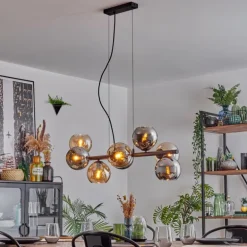 Koyoto Suspension, Boule lumineuse, Suspension Ambre, Chrome, Fumé, 8 lumières