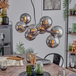 Koyoto Suspension, Boule lumineuse, Suspension Chrome, Fumé, 8 lumières
