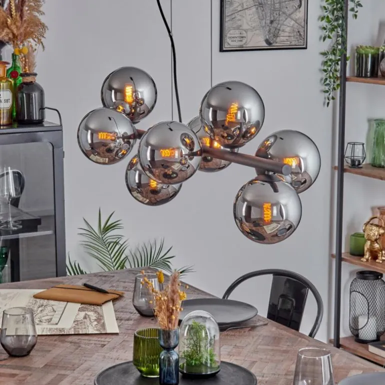 Koyoto Suspension, Boule lumineuse, Suspension Chrome, Fumé, 8 lumières