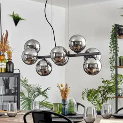 Koyoto Suspension, Boule lumineuse, Suspension Chrome, Fumé, 8 lumières
