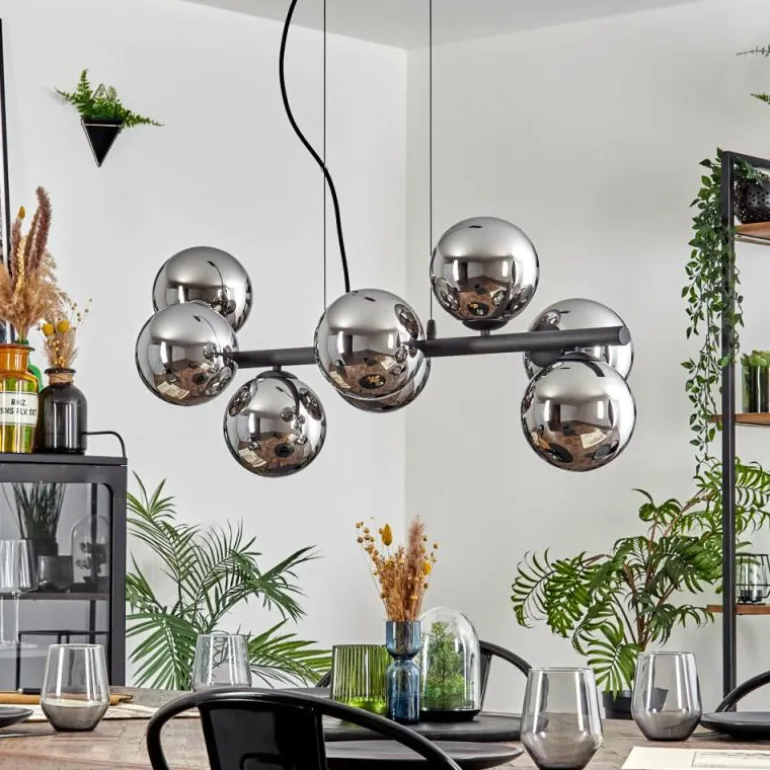 Koyoto Suspension, Boule lumineuse, Suspension Chrome, Fumé, 8 lumières