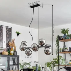 Koyoto Suspension, Boule lumineuse, Suspension Chrome, Fumé, 8 lumières