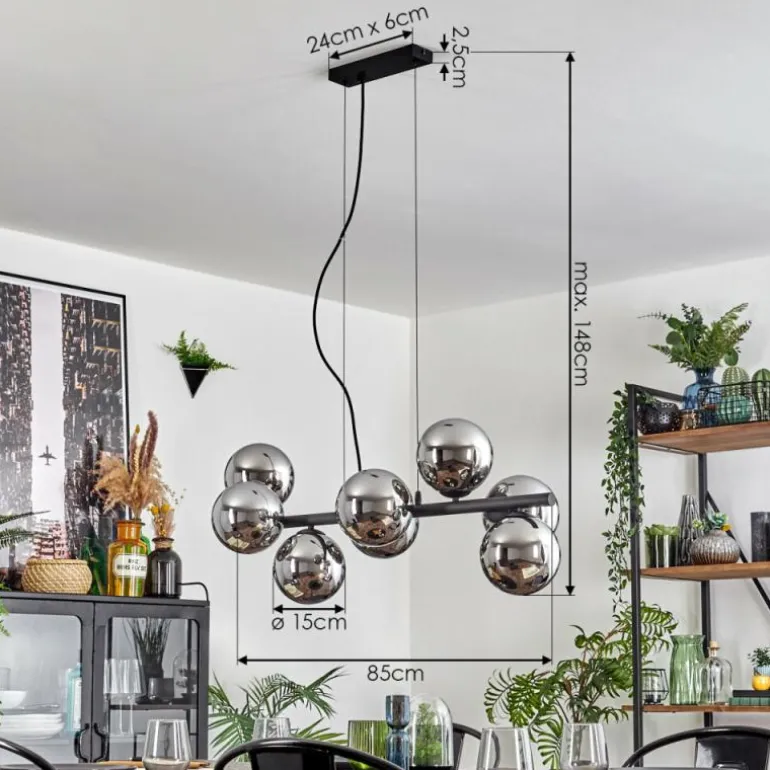 Koyoto Suspension, Boule lumineuse, Suspension Chrome, Fumé, 8 lumières