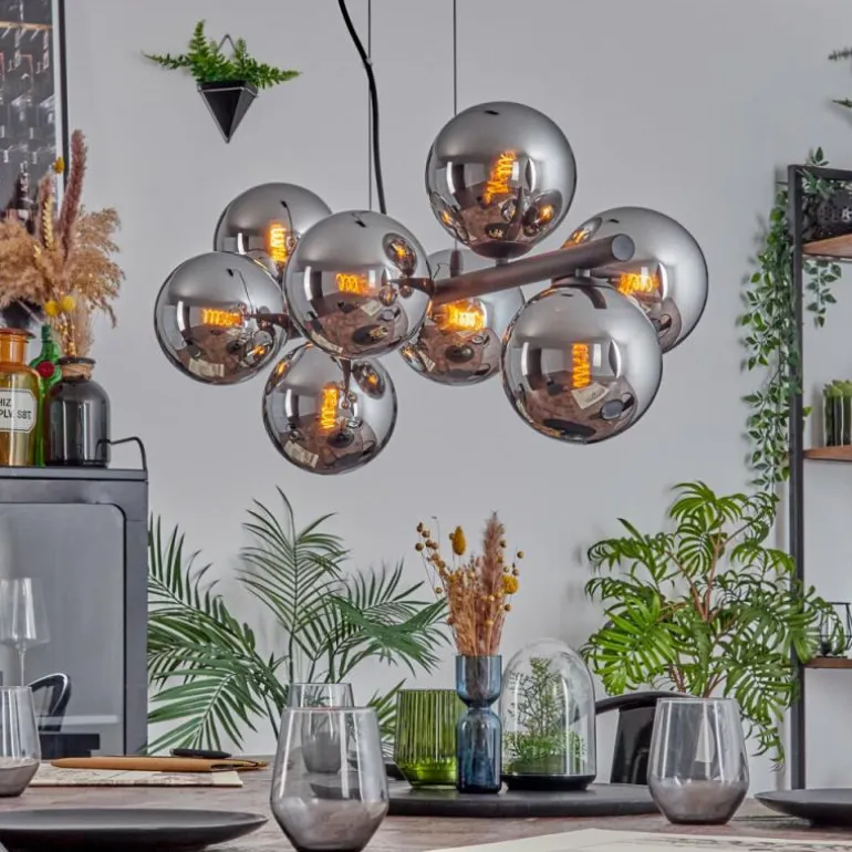 Koyoto Suspension, Boule lumineuse, Suspension Chrome, Fumé, 8 lumières