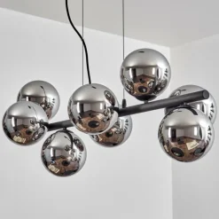 Koyoto Suspension, Boule lumineuse, Suspension Chrome, Fumé, 8 lumières