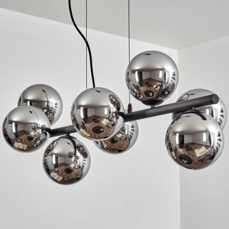 Koyoto Suspension, Boule lumineuse, Suspension Chrome, Fumé, 8 lumières